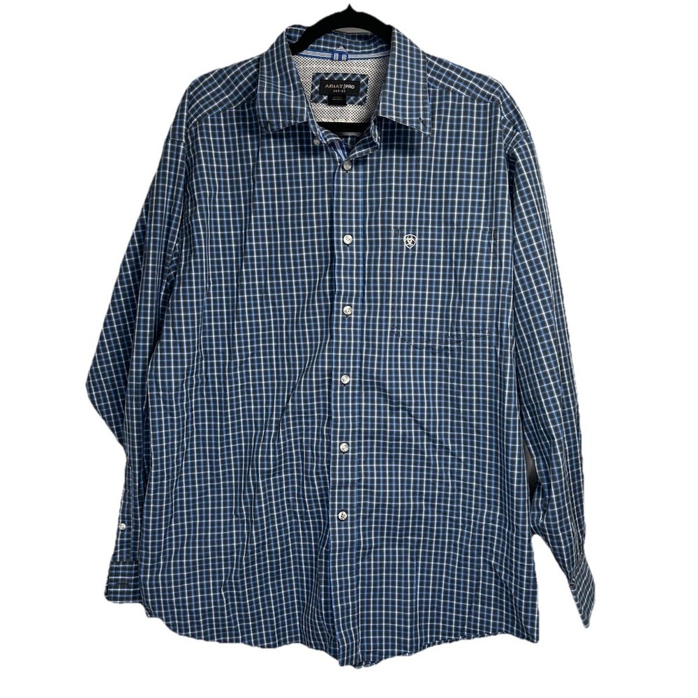 Ariat Pro Series Shirt Men's XL Blue Gingham Check Button Up Workwear Pocket